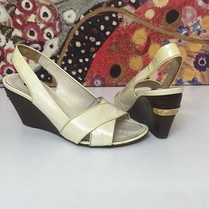 Louis Vuitton ivory pearl sling back wedge sandals